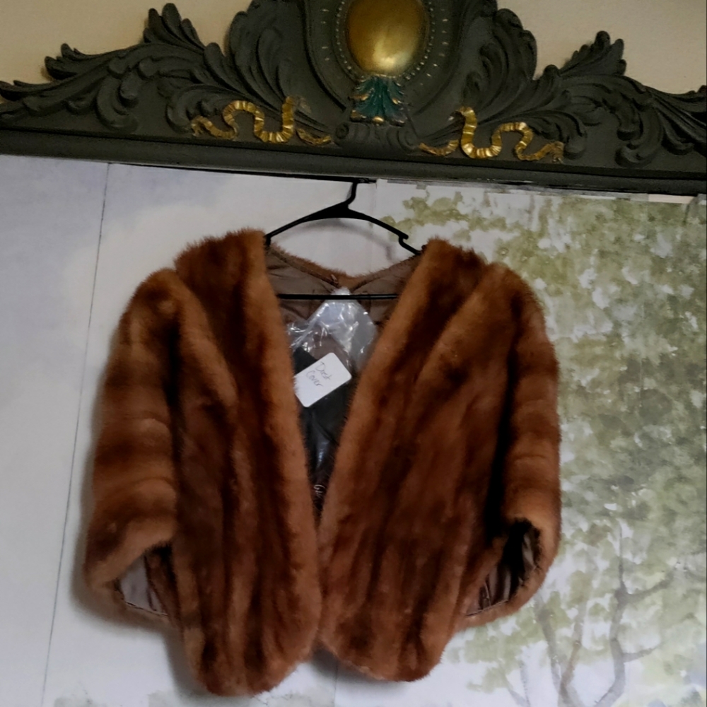 Vtg 1980s Ralph Rupley Houston Furrier Brown Striped Mink Fur Womens Wrap Stole